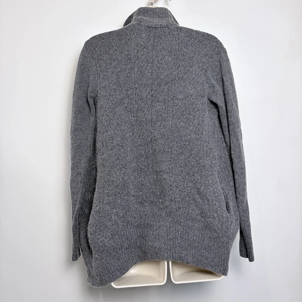 VINCE Cashmere Wool Blend Cardigan Leather Trim Open Front‎ XS Dark Gray Lux